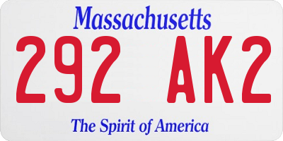 MA license plate 292AK2