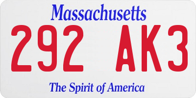 MA license plate 292AK3
