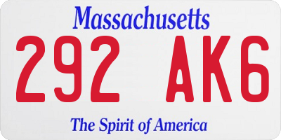 MA license plate 292AK6