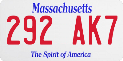 MA license plate 292AK7
