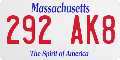 MA license plate 292AK8