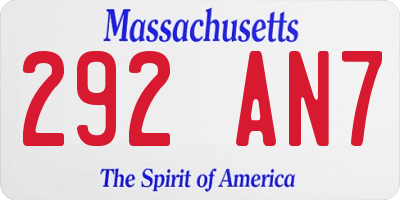MA license plate 292AN7