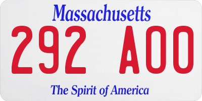 MA license plate 292AO0