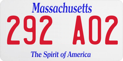 MA license plate 292AO2