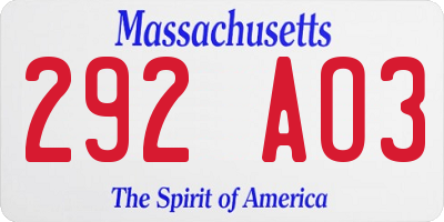MA license plate 292AO3