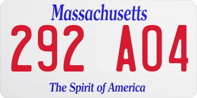 MA license plate 292AO4