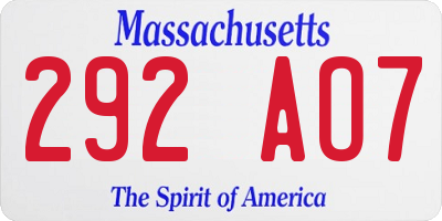 MA license plate 292AO7