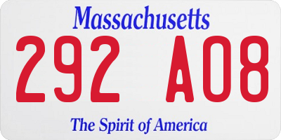 MA license plate 292AO8