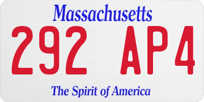 MA license plate 292AP4