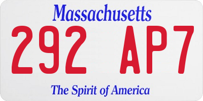 MA license plate 292AP7