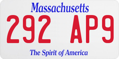 MA license plate 292AP9