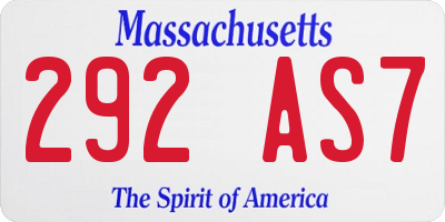 MA license plate 292AS7