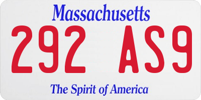 MA license plate 292AS9