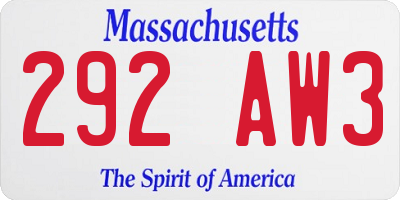 MA license plate 292AW3