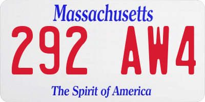 MA license plate 292AW4