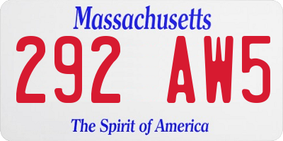 MA license plate 292AW5