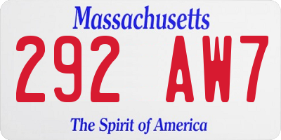 MA license plate 292AW7