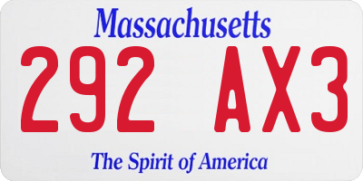 MA license plate 292AX3