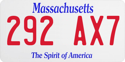 MA license plate 292AX7
