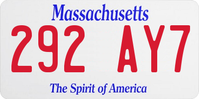 MA license plate 292AY7