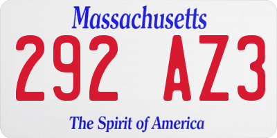 MA license plate 292AZ3