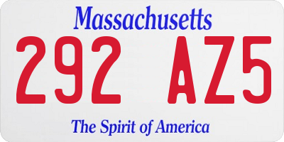 MA license plate 292AZ5