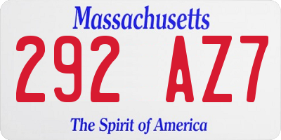 MA license plate 292AZ7