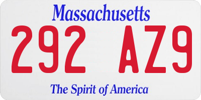 MA license plate 292AZ9