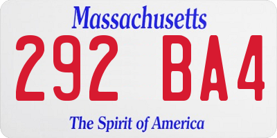 MA license plate 292BA4