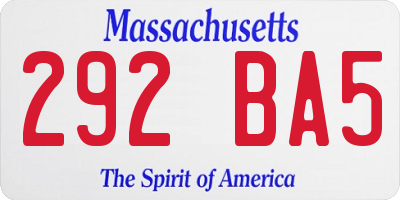 MA license plate 292BA5