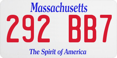 MA license plate 292BB7