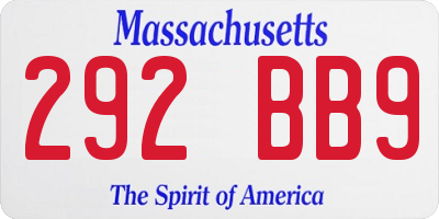 MA license plate 292BB9