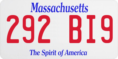 MA license plate 292BI9
