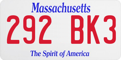 MA license plate 292BK3