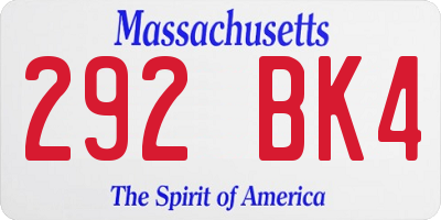 MA license plate 292BK4