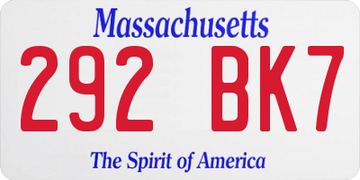 MA license plate 292BK7