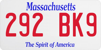 MA license plate 292BK9