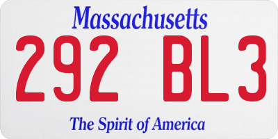 MA license plate 292BL3