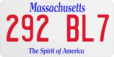 MA license plate 292BL7