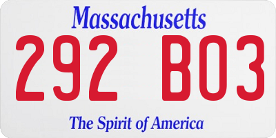 MA license plate 292BO3
