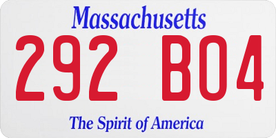 MA license plate 292BO4
