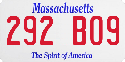 MA license plate 292BO9