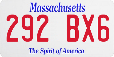 MA license plate 292BX6