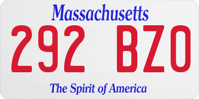 MA license plate 292BZ0