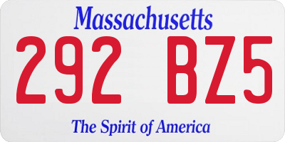 MA license plate 292BZ5