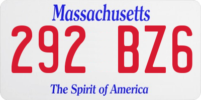MA license plate 292BZ6