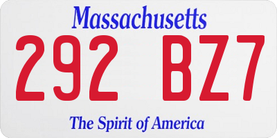 MA license plate 292BZ7