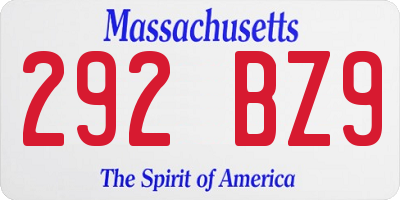 MA license plate 292BZ9