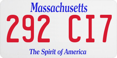 MA license plate 292CI7