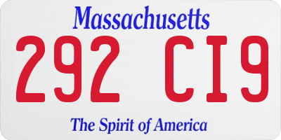 MA license plate 292CI9